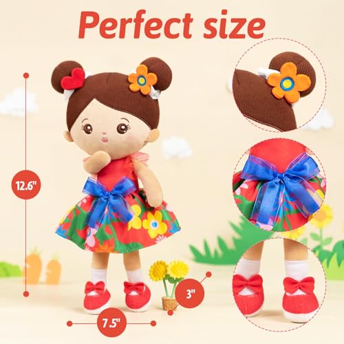 Image of OUOZZZ Soft Plush Baby Doll 12.6 Inch, Brown Skin Snuggle | Perfect Birthday Toy & Gift for 1 Year Old Girls, Cuddly Companion Suitable for Infants & Toddlers