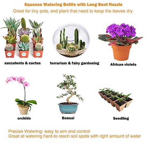 500ML Watering Bottle with 6 feet Self Watering Wick for Succulent Indoor Plants Cactus Squeeze Wash Can Long Nozzle Bend Mouth Waterer Bonsai Terrarium Orchids Seedling African Violets Fairy Garden