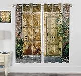 Industrial Blackout Window Curtains, Rustic Brick House Still Door with Moss and Dirt Urban Garage Outdoor Image Grommets Drapes Window Curtains, 63' W x 45' L Green Yellow