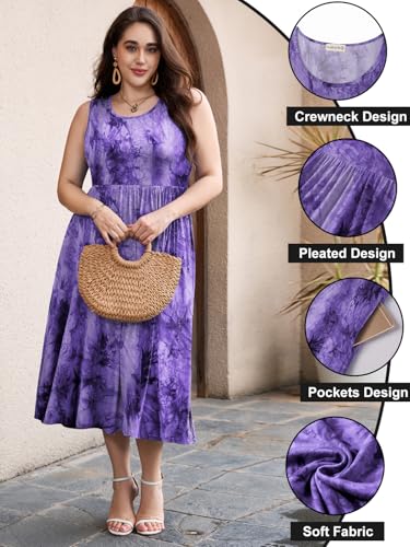 Image of LARACE Women's Plus Size Sleeveless Maxi Dress Casual Crew Neck Pleated Flowy Long Dresses with Pockets L-6XL