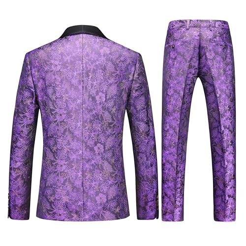 MOGU Mens 3 Piece Floral Print Dress Suit Slim Fit Jacquard Tuxedo Wedding Party Dinner2