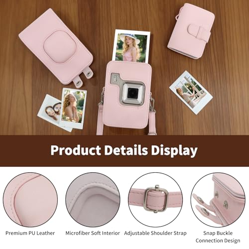 Protection Instax Mini Liplay Plus contre rayures et chocs avec étui cuir rose - 3