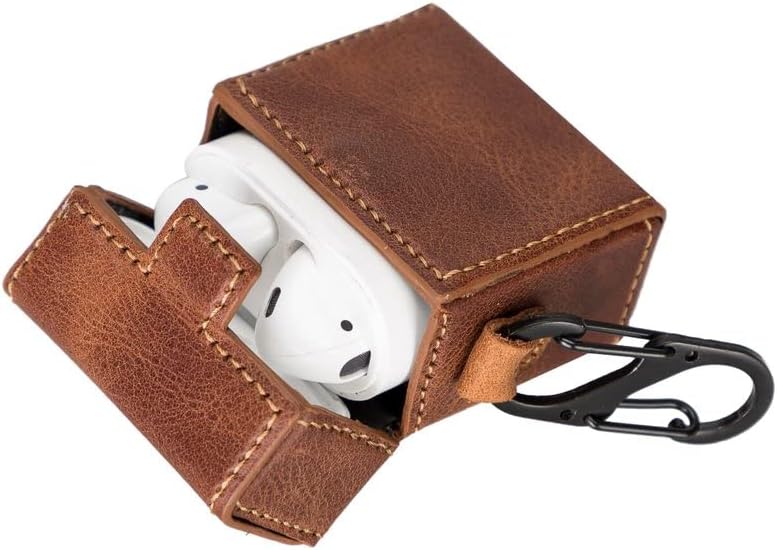 HARDISTON Genuine Leather Handmade Apple AirPods 1-2 - Square Case with Keychain Clip - Support Wireless Chargers - Compatible with AirPods 1-2 (Brown) image 5