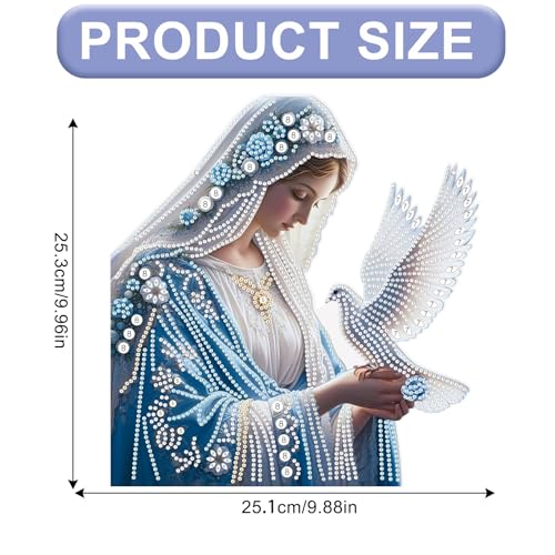 Image of AiYuanzsh Oversized Diamond Art Hanging Kit Virgin Mary with Dove, Religious Special Shaped Diamond Painting Suncatcher Ornament for Adults DIY Spiritual Wall Window Pendant Decor