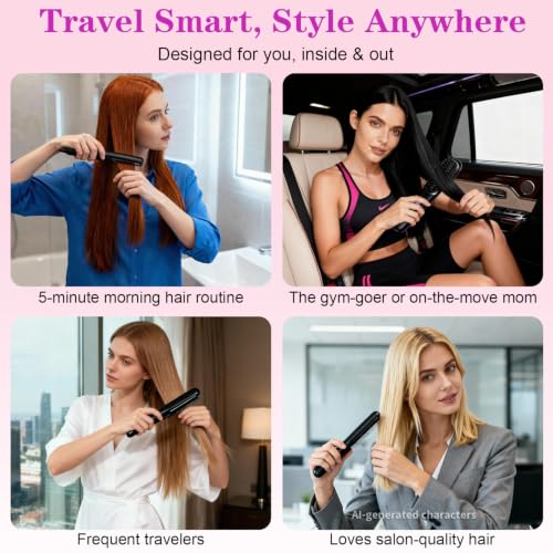 Image of Go Brush Pro Cordless Hair Straightener Brush, Portable Straightener Brushs for Travel, Fast Heating Cordless Mini Hair Brushs with LED Display, 3 Adjustable Temperatures for All Hair Types, Black