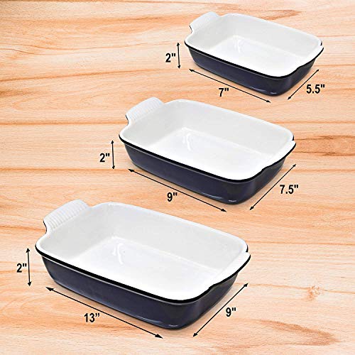 PERLLI Ceramic Baking Dish Pan Set, 3 Piece Nonstick Rectangular Bakeware Dishes Set, Classic Blue Lasagna Cookware Pans Casserole Dish, with Silicone Pot Handle Grips - Thumbnail 7