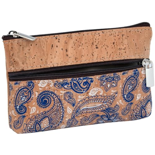 Simaru Mini Monedero de Corcho con 2 Compartimentos con Cremallera tamaño pequeño, para Tarjetas, Billetes y Monedas, Monedero Vegano, Regalo Ideal para Mujer & Hombre Vegano (Azul)