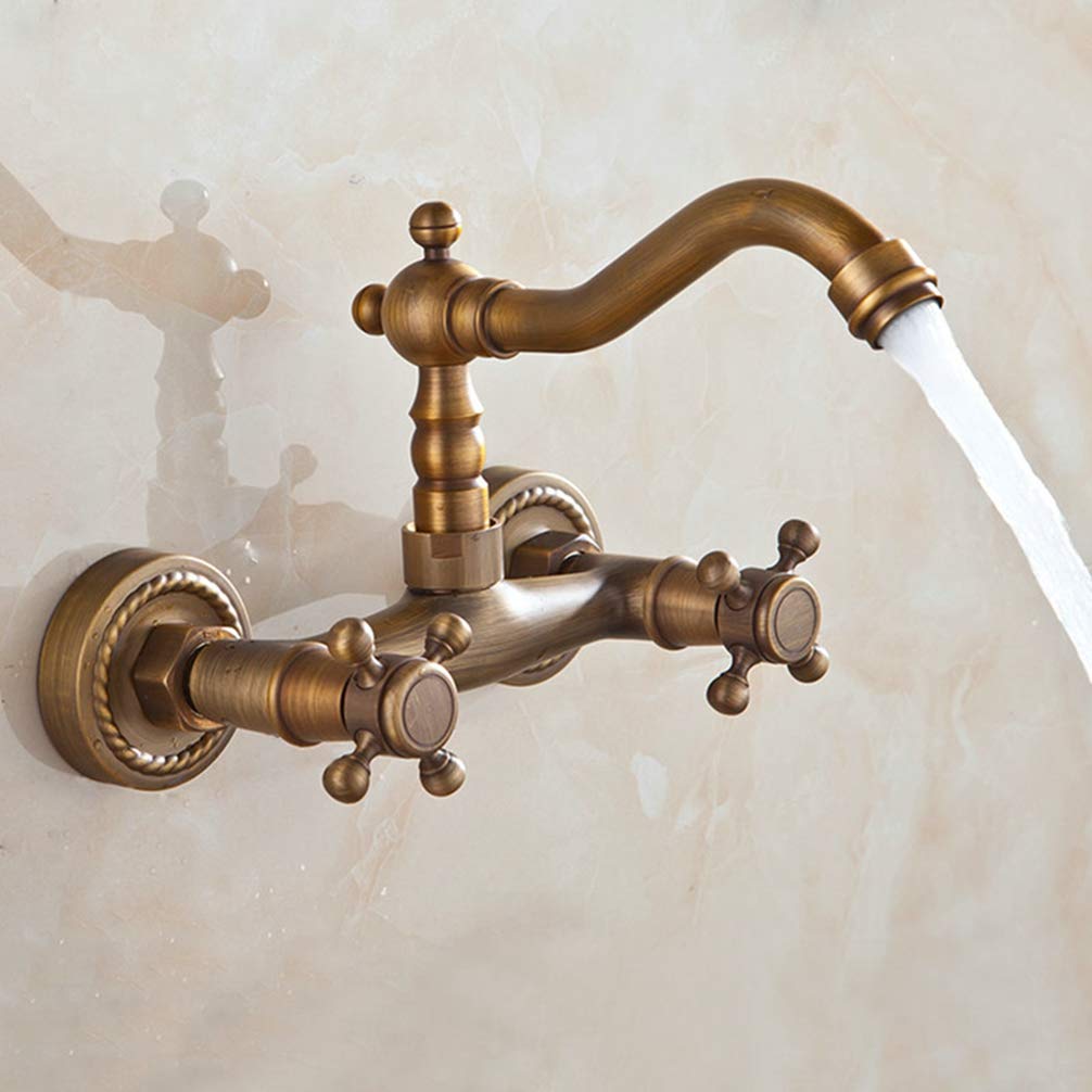 ZYCHSJXA Bathroom Basin Faucets Golden Polished Mixer Tap Wall Mounted Faucet Antique/Gold/Black Kitchen Tap,Antique Bronze 1
