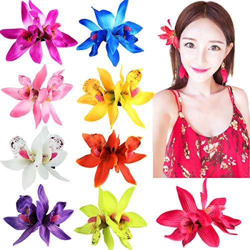 9 Pack Chiffon Orchid Double Flowers Bohemia Flowers Alligator Clips for Women Bridal Wedding Party Beach Decor