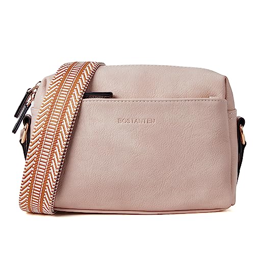 Image of BOSTANTEN Small Crossbody Purse for Women Triple Zip Cell Phone Leather Handbag with Colored Shoulder Strap