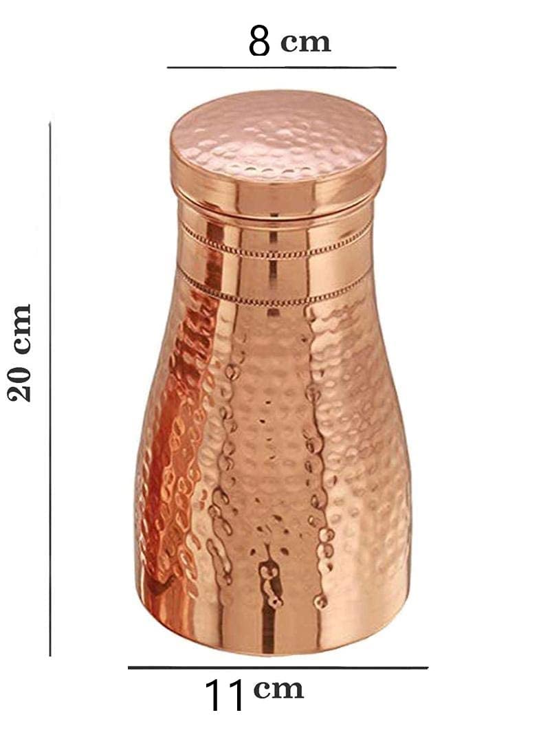AZMIQ - Botella de agua de cobre puro con vaso y tapa, 950 ml, juego de jarra de cobre martillado, jarra de agua de cobre de diseño para agua potable, almacenamiento de agua ayurvédica para el hogar