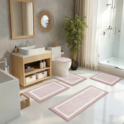 Pauwer Bathroom Rugs Set 5 Piece, Non Slip Microfiber Bath Mat, Dusty Pink - image 9