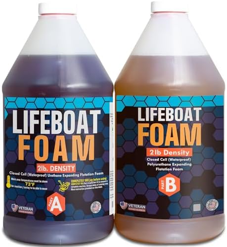 Lifeboat Polyurethane Pour Foam 2lb Density 1 Gallon Kit 2-Part Closed Cell Rigid Expanding Foam - Extended Time Formula - For Boat Buoyancy, Flotation, Filling, Deep Pour, Soundproofing, & Insulation