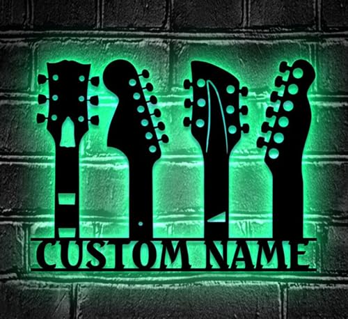 Guitarist Metal Wall Art with LED – Personalized Musician Name Sign for Studio, Stage, or Home Music Room Decor