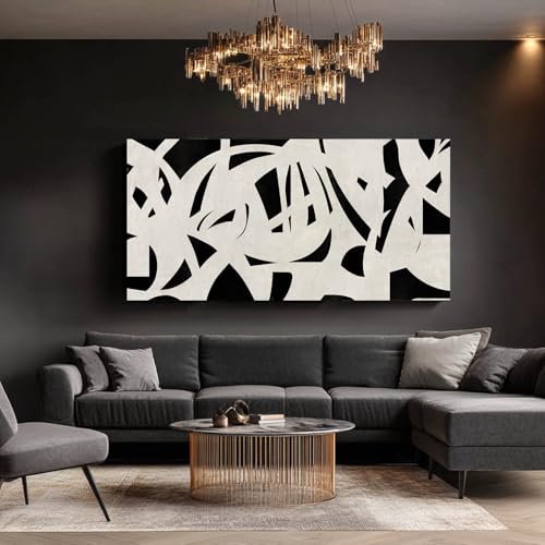 Image of Geometric Wall Art Mid Century Modern Decor Black and White Pictures for Walls Canvas Photo Poster for Living Room Home Dining Room 24x48 Inch