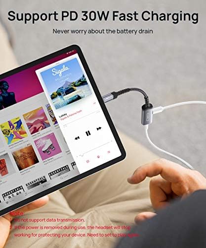 USB C Headphone Adapter and Charger, JSAUX 2-in-1 Type USB C to 3.5mm audio Adapter with PD 30W Fast Charging for Samsung S21/S20/S20+/Note 20/Note10,Huawei P40/P30/P20/Mate30,iPad Pro/Air-Grey