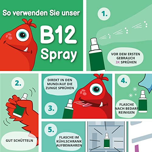 Vitamin B12 Spray für Kinder Vegavero | Vegan & Zuckerfrei | 5 µg B 12 in zwei Formen | Methylcobalamin | Leckerer Kirschgeschmack | Immunsystem & Energie*