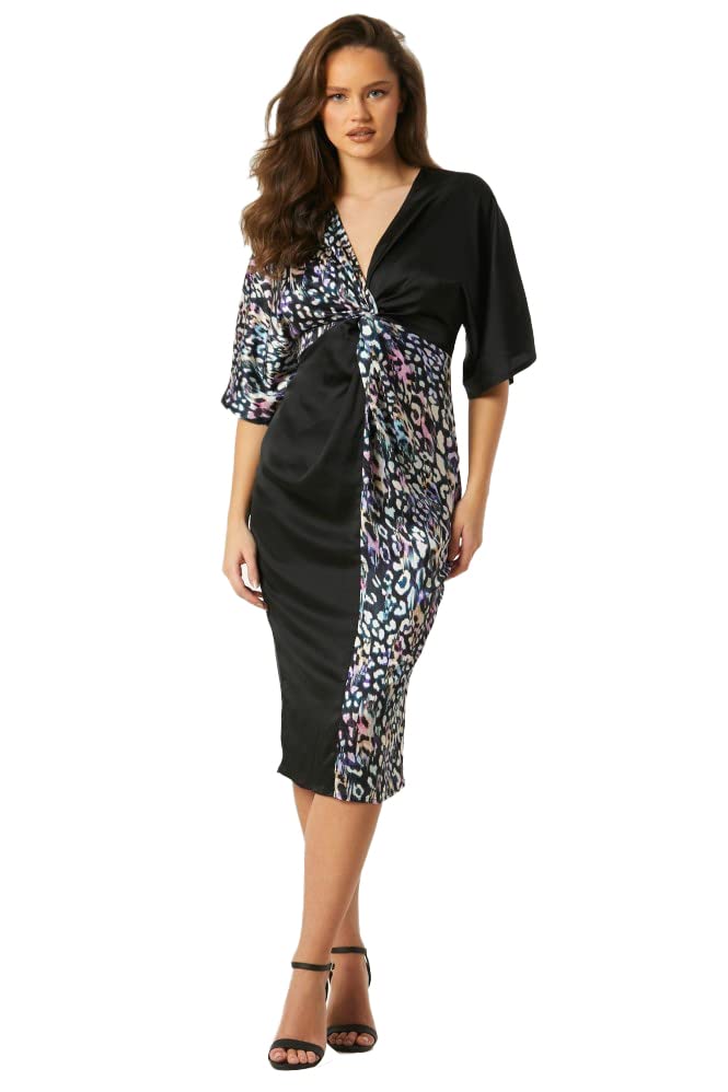 Little Mistress Vestido Midi de Satén con Estampado de Leopardo Zaire para Mujer, Talla 8 UK, Multicolor, 36