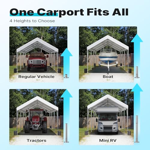Image of ADVANCE OUTDOOR 12x20 ft Heavy Duty Carport Potable Car Canopy Garage Party Tent Boat Shelter, Adjustable Height from 9.8 ft to 11.3 ft, White