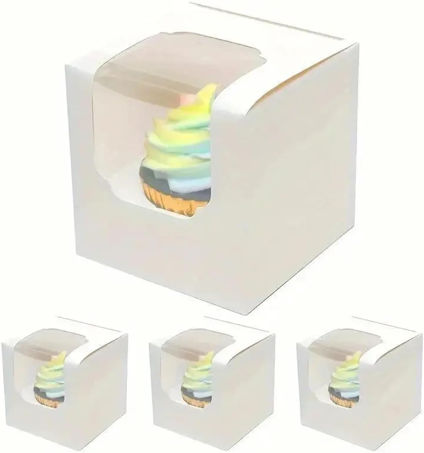 Cupcake Boxes 50sets Baking Packaging Muffin Box Kraft Paper Box With Window(WHITE)
