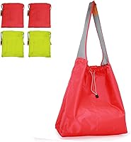 Vista 12 de Paquete de 4 bolsas de compras plegables de nailon Ripstop reutilizables con bolsa y bolsillo interior, cordón