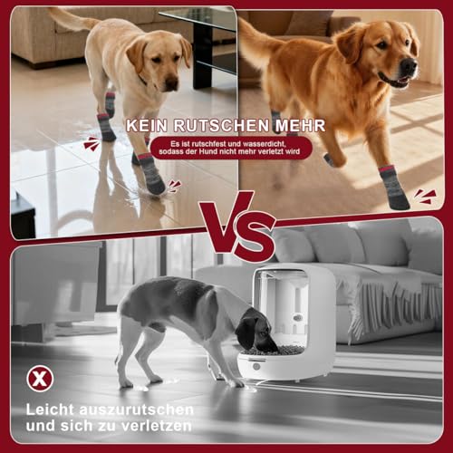 Voarge 4 Stück Hundesocken mit rutschfesten, Socken für Hunde Verstellbarer, wasserdichte Antirutschsocken für kleine, mittlere und große Hunde, L