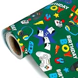 WRAPAHOLIC Gaming Wrapping Paper Roll - Mini Roll - 17 Inch x 33 Feet - Green Gaming Boys Kids Happy Birthday Wrapping Paper for Boys Kids Birthday, Baby Shower, Party