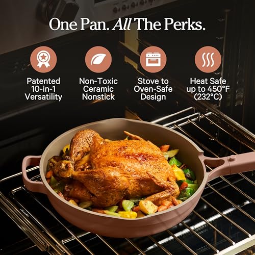 Image of Our Place Large Always Pan | 12.5 inch Ceramic Pan with Modular Lid & Beechwood Spatula | Patented 10-in-1 Nonstick, Non-Toxic Cookware Made Without PFAS | Induction & Oven-Safe up to 450F | Spice