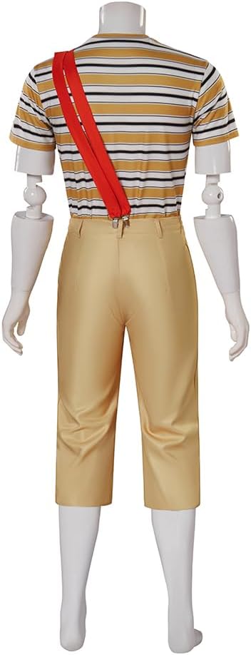 MelangCos El Chavo Costume Men's Chavo Cosplay Striped T-Shirt Suspender Pants Hat Outfit Halloween Dress Up Set