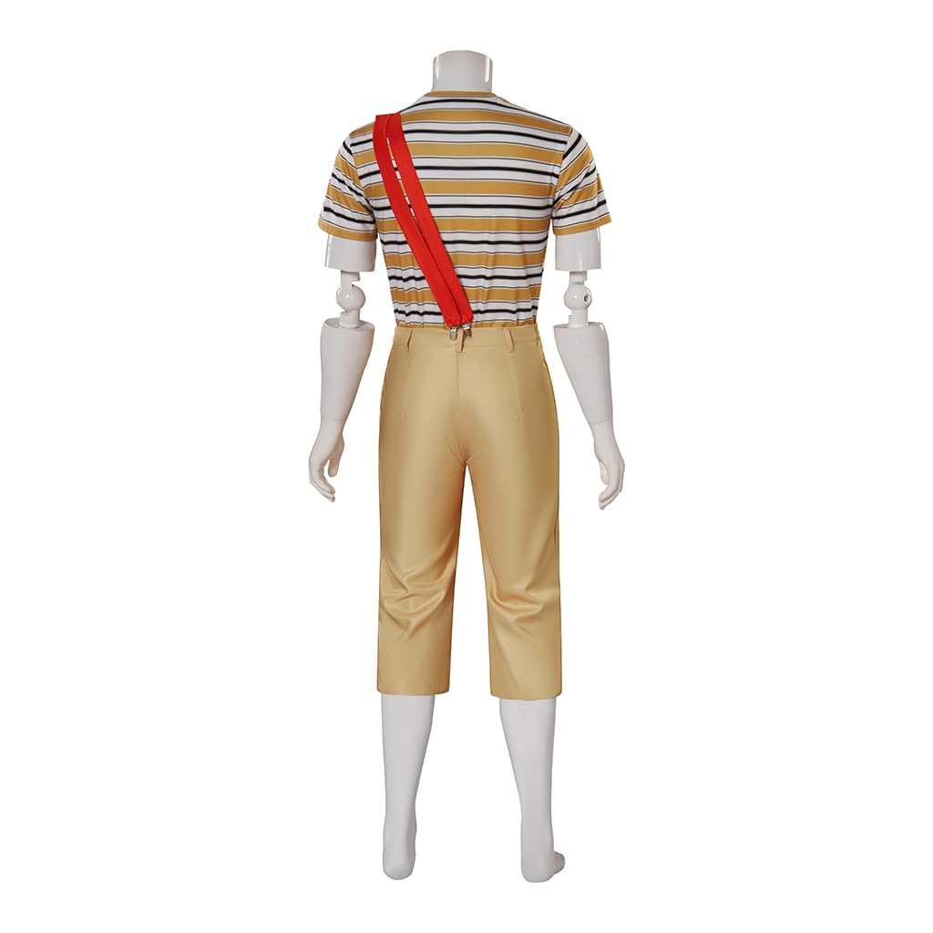 El Chavo Kostüm Herren Chavo Cosplay Gestreiftes T-Shirt Strapshose Hut Outfit Halloween Dress Up Set