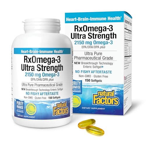 Natural Factors RxOmega-3 Ultra Strength - Brain & Heart Health Support - Eye Health Supplement with EPA & DHA - Supplement with Omega-3 Fatty Acids - 150 Softgels (75 Servings)