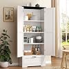 Vongrasig Kitchen Pantry Storage Cabinet with Barn Doors, Drawer and Adjustable Shelves, 4-Tier Tall Rustic Wood Cupboard Locker for Kitchen, Dining Room, Living Room, Bathroom, (White)