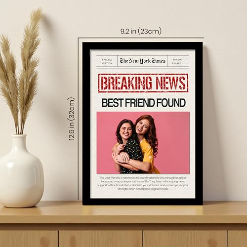 Image of Customized Photo Frame Wall Decor Breaking News Gift For Friend Mother Sister Wife and Girlfriend, Personalized Women's Day and Mothers Day Photo Frame Gift For Home Living room Bedroom 23x32 cm