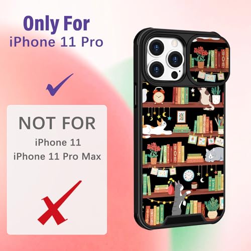 Image of Funermei for iPhone 11 Pro Case - Women Girls Cute Phone Cover Girly Pretty Aesthetic Cat and Books Unique Design with Camera Cover Funda for Apple for iPhone 11 Pro