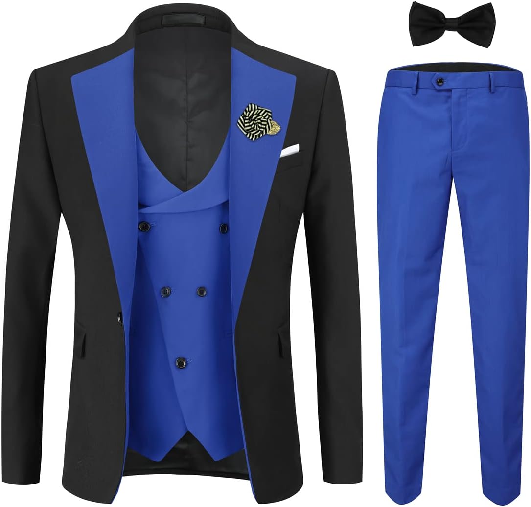 YFFUSHI Men's Slim Fit 3 Piece Suit One Button Blazer Vest Pants Wedding Prom Party Suits Set