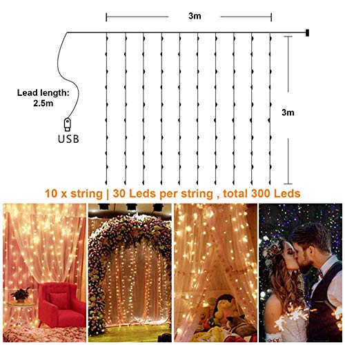 Lamker Tenda Luminosa Luci USB 3x3m 300LED Interno...