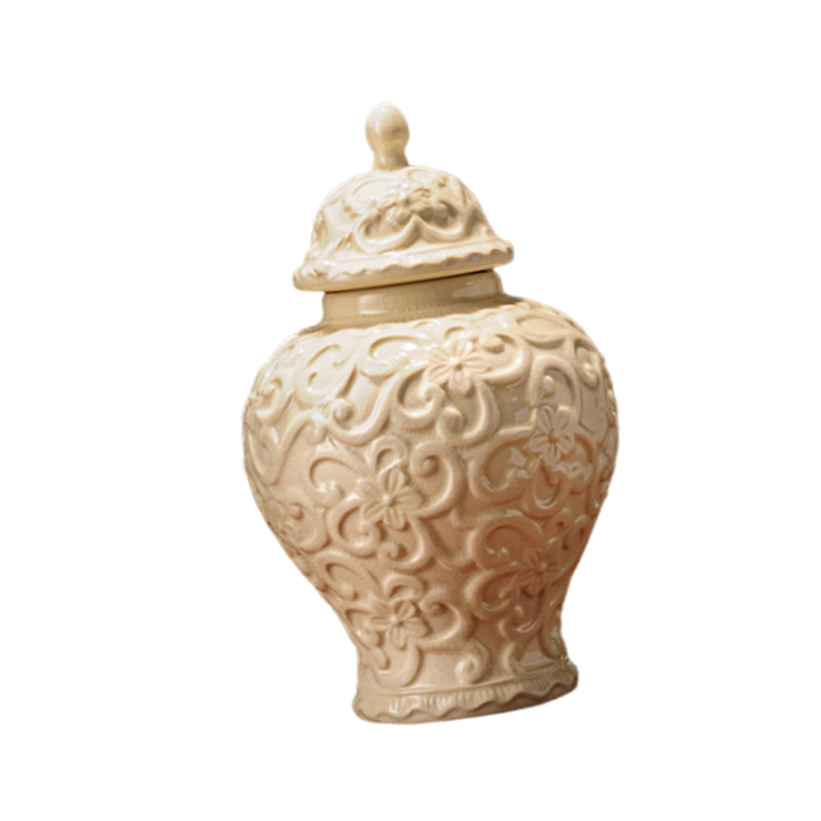 Vase pot à gingembre en porcelaine fait main blanc beige S