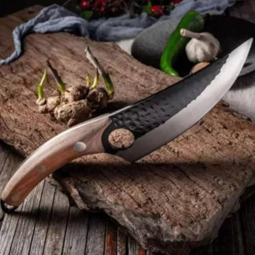 Faca artesanal para Carne, Peixe,Caça pesca, Camping, Militar, Churrascocor preto - Com Bainha.