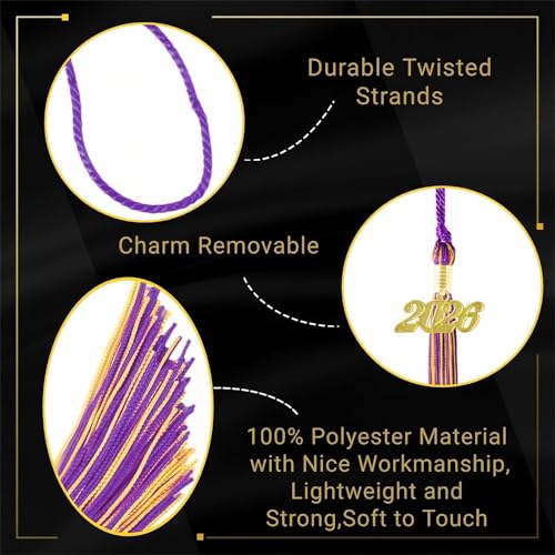 Image of Purple and Gold Graduation Tassel 2026 for Grad Cap and Graduation Ceremony Accessory Decoration