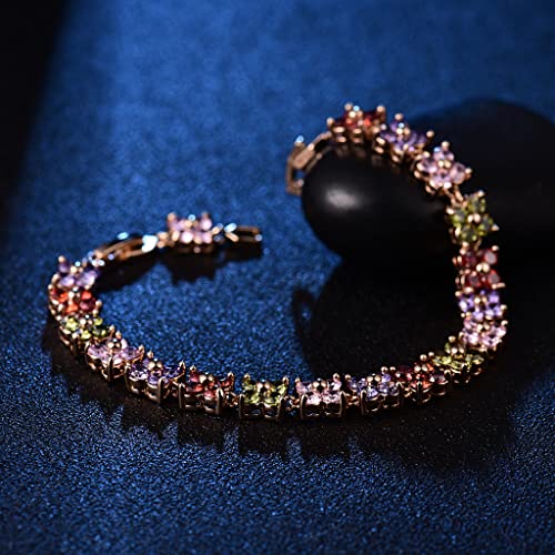 GULICX Women's Gold Tone Copper Austrian Crystal Women Tennis Bracelet Multicolor3