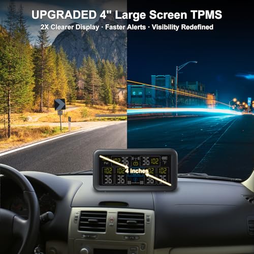 Rv Tire Pressure Monitoring System, Tire Pressure Monitor with Solar/USB Charge, 0-9.9BAR/144PSI TPMS with 6 Sensors & 6 Alarm Modes, Real-time Color LCD Display for RV Trailer Truck SUV - Image 3