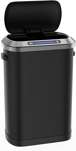 pouseayar Bote de basura inteligente de acero inoxidable de 13 galones de 50 litros con sensor de movimiento, tapa súper silenciosa y 30 bolsas de