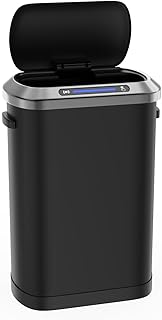 pouseayar 13 Gallon 50L Stainless Steel Smart Trash Can with Motion Sensor Super Quiet Lid and 30 Garbage Bags, Perfect for Kitchen, Home, Office - Black