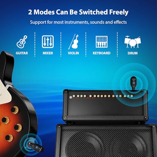 Sistema inalámbrico para guitarra 2.4G Recargable Transmisor y receptor portátil con cambio de modo dual Plug and Play para guitarra eléctrica/acústica, bajo y violines miniatura 2