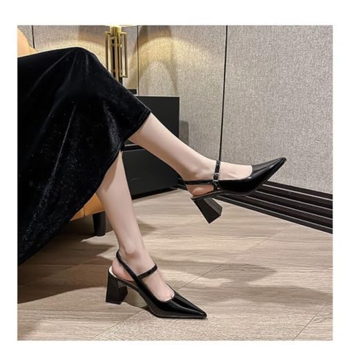Women’s Slingback Pumps with Ankle Strap, Block Chunky Heel Shoes Pointed Toe with Adjustable Buckle Strappy Heels Wedding Party Dress Shoes Work Pumps3
