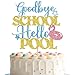 Goodbye School Hello Pool Cake Topper, School's Out for Summer, Hello Summer Party Decor, Summer Beach Vacation Party Decorations Glitter