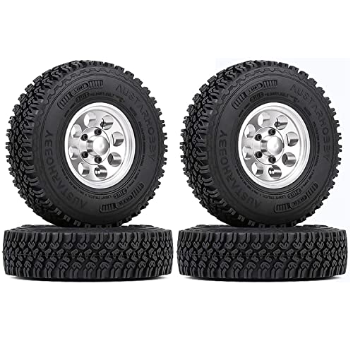 WONFAST 4PCS 1.55 Inch Alloy Beadlock Metal Wheel Rim Tyre Rubber Tires for 1/10 RC Crawler Car Jimny Axial AX90069 D90 TF2 Tamiya CC01 LC70(Silver)