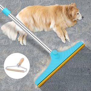 Carpet Rake for Pet Hair Removal – Reusable Pet Hair Remover, 60” Adjustable Long Handle Cat Dog Carpet Rake Scraper with Patented Design, Dog Hair Rake Brush for Rugs, Mats, Couch