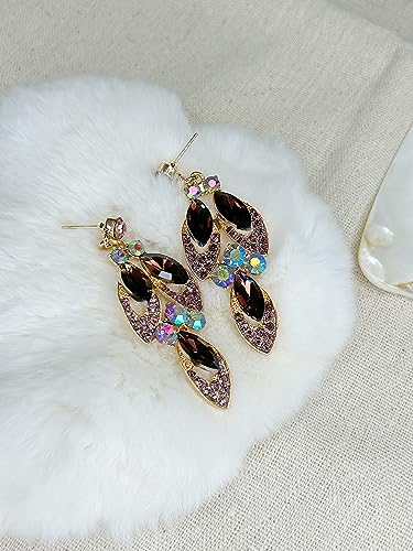 Women Jewelry Set Rhinestone Crystal Green Bride Statement Choker Necklace Teardrop Cluster Dangle Earrings Set for Wedding Party4