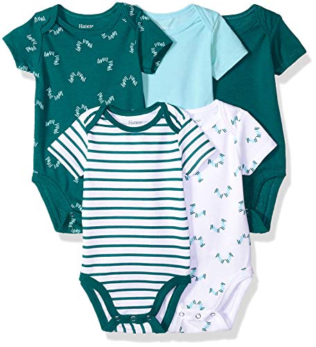 Image of Hanes Unisex-Baby Hanes Baby Bodysuits, Ultimate Flexy Short Sleeve For Boys & Girls, 5-Pack